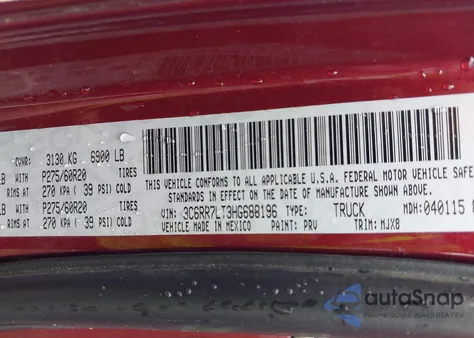 2017 Ram 1500 Big Horn 4X4 5'7 Box from USA, damaged, VIN 3C6RR7LT3HG688196